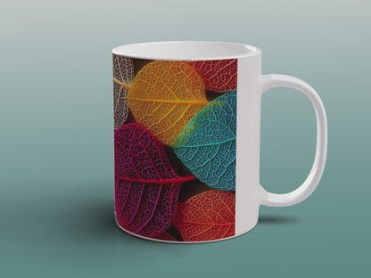 Colourful Skeleton Leaves Mug | Botanical Nature Coffee Tea Ceramic Gift