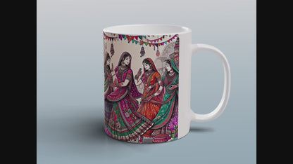 Indian Folk Art Ceramic Mug Colourful Boho Tea Coffee Mug Cultural Gift UK
