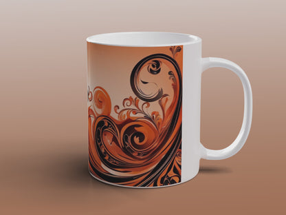Orange Abstract Swirl Mug | Modern Ceramic Coffee Tea Mug Artistic Gift