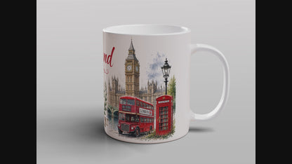 England Mug Red Bus London Landmarks English Flag Rose Souvenir Gift