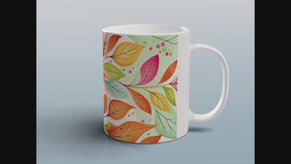 Nature Mug with Colourful Leaves | Botanical Coffee Tea Cup | Vibrant Gift