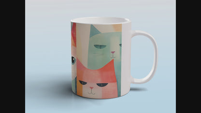 Cat Mug – Cute Cat Lover Gift – Colourful Abstract Art Mug – Funny Cat Tea Mug