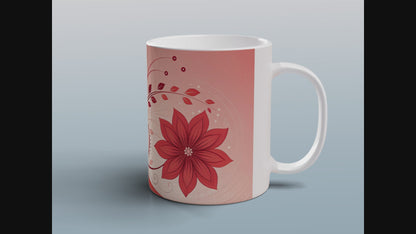 Red Floral Ceramic Mug Tea Coffee Mug Botanical Gift for Her Home Office UK